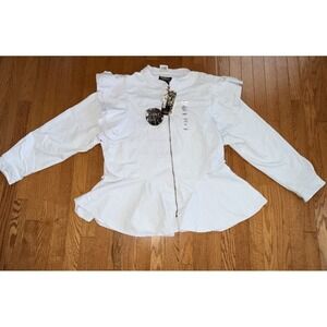 Thrill‎ Jeans White Denim Jacket Peplum Style Layered Sleeves 3X NWT